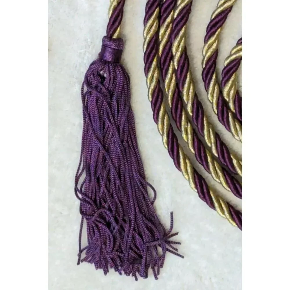 Burgundy and Gold Twisted Satin Rope Tasseled Curtain Tie Backs 108 Inches Long